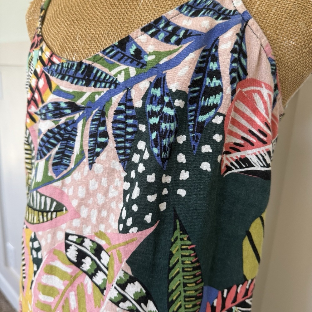 Cynthia Rowley Dress Size 8 Tropical Beach Vacation Resort 100% Linen Cami Slit - Picture 3 of 8